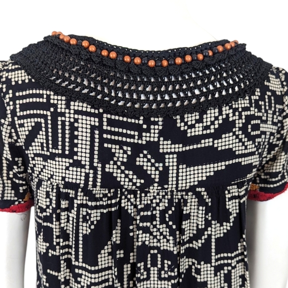 Anthropologie Floreat Macrame Dress Embroidered Tribal Aztec Shift Womens Small - Picture 7 of 13